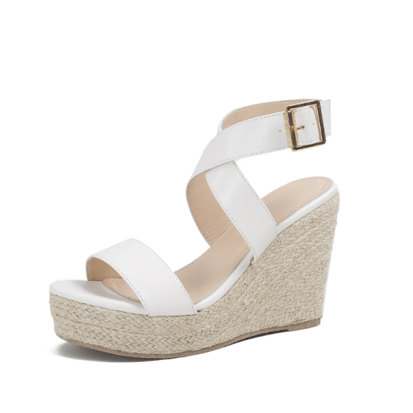 Sandales compensées blanches à boucles