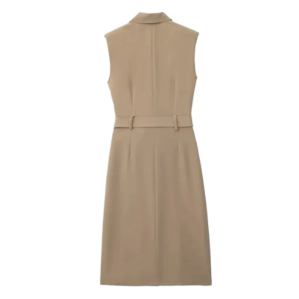 robe mi-longue beige femme chic bureau
