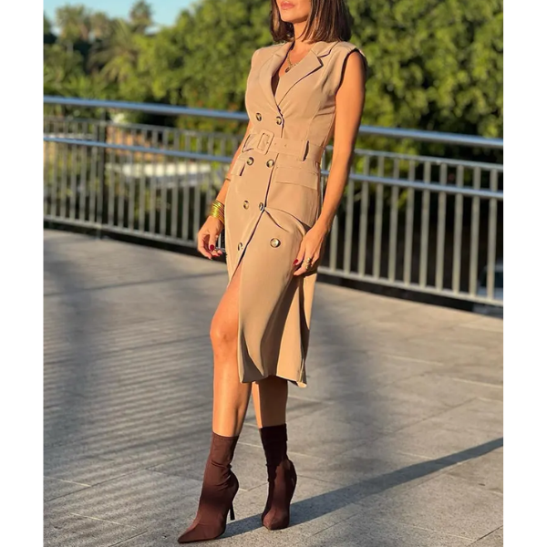 robe mi-longue style trench beige femme