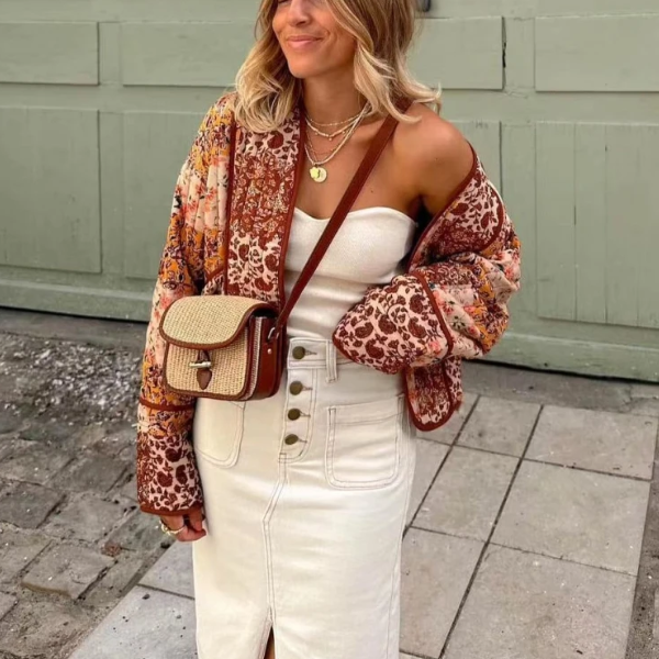 veste courte en coton matelassée florale