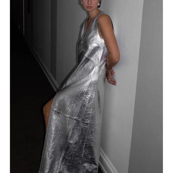 robe longue argentée