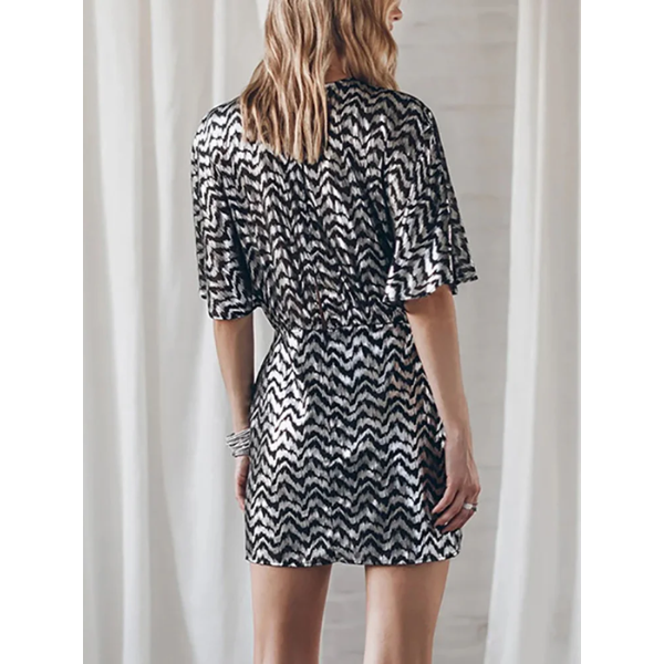 mini robe tendance noire imprimée argent