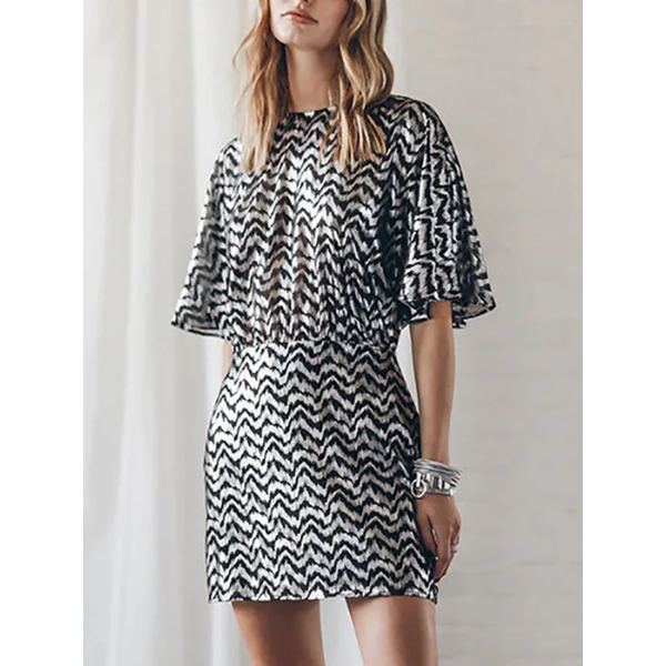 robe noire imprimée courte manches courtes femme