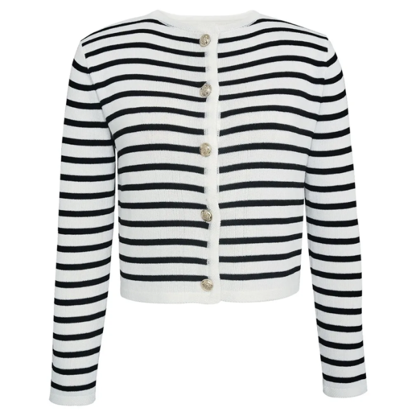 Cardigan rayé marinière pour femme boutons dorés femme