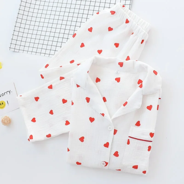 pyjama en gaze de coton doux coeurs femme