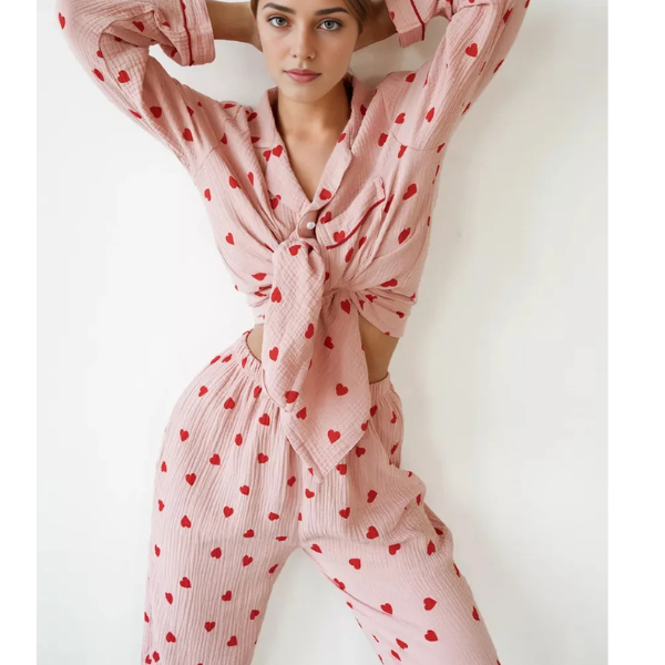 pyjama en coton doux coeurs femme rose