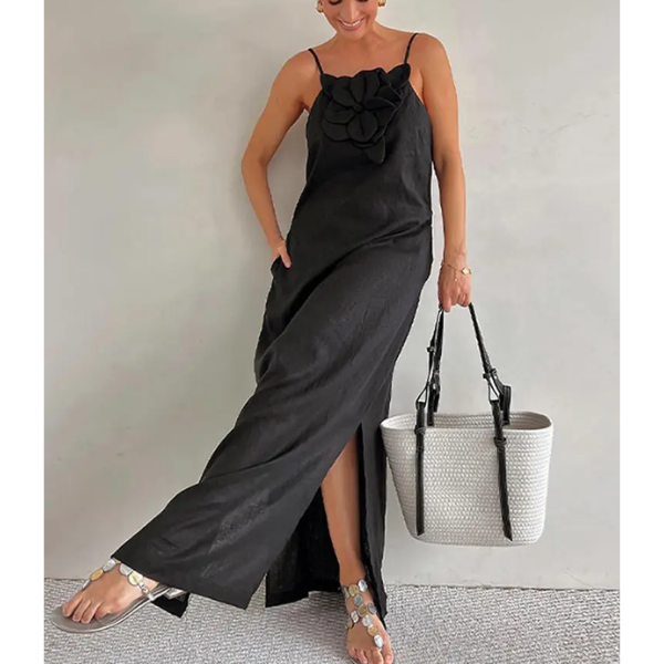Robe longue à bretelles noire femme occasions spéciales