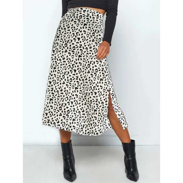 jupe longue fendue imprimée léopard chic