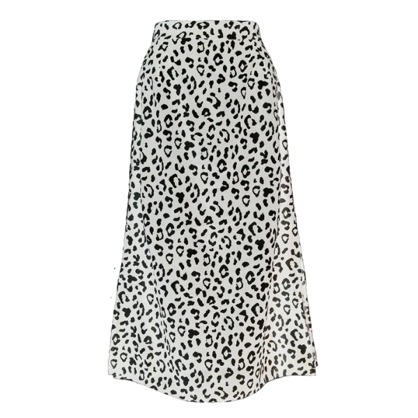 jupe longue fendue imprimée léopard noire et blanche