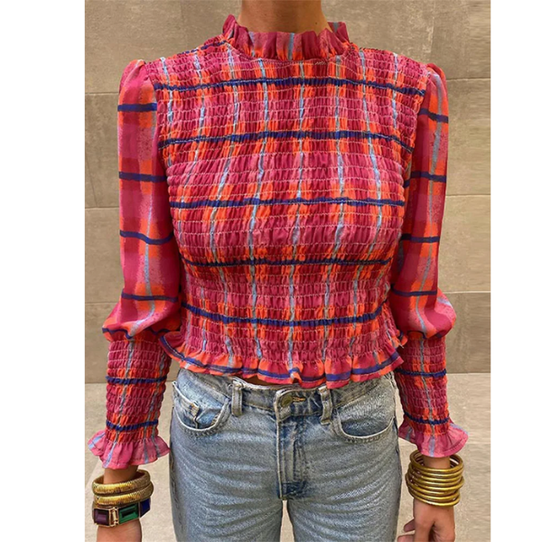 blouse  rose à carreaux femme