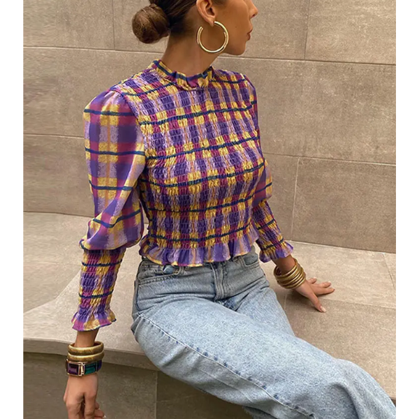blouse imprimée à carreaux femme