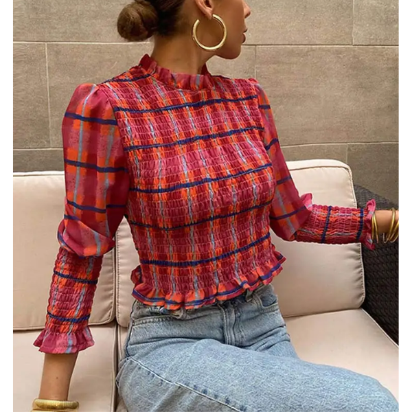 blouse rouge à carreaux femme