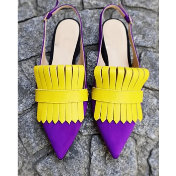 sandales bout pointu jaunes violettes