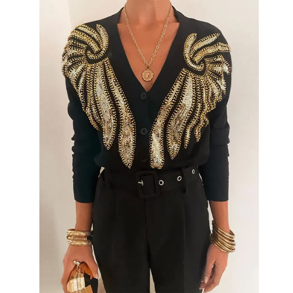 cardigan noir à strass doré femme