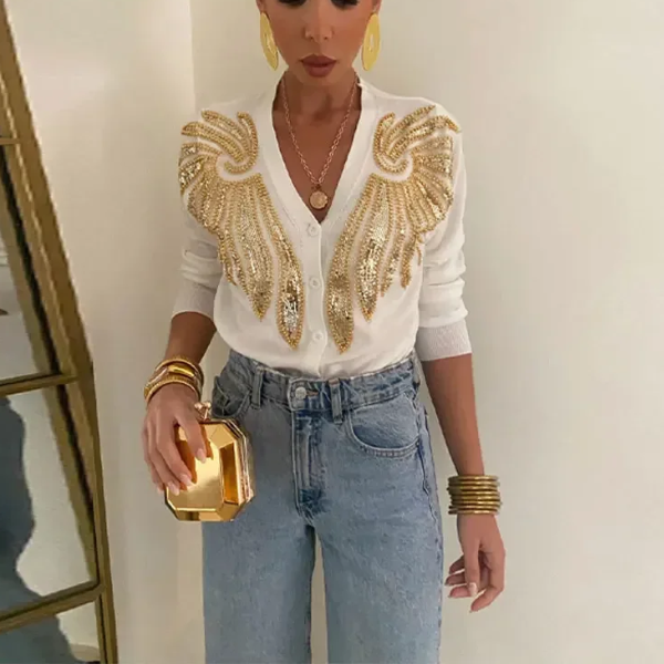 gilet blanc doré à strass