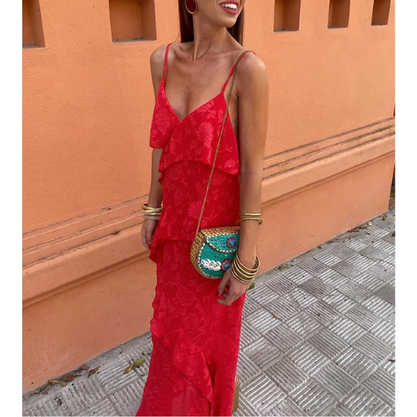 robe longue rouge à bretelles