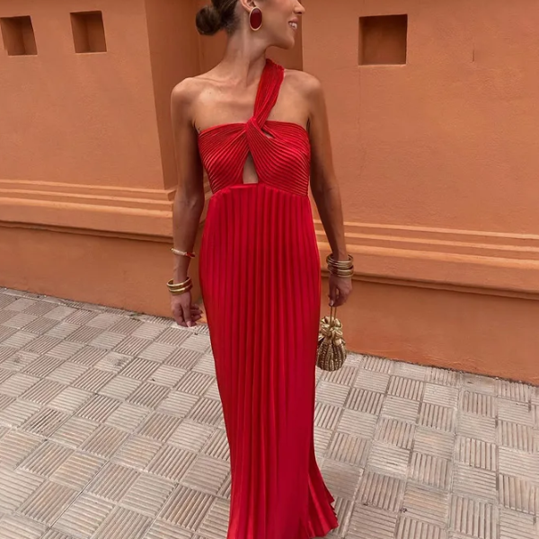 robe longue rouge drapée
