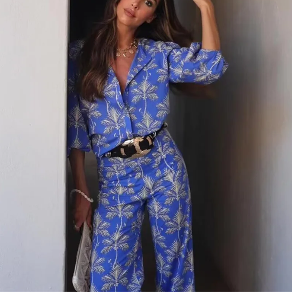 ensemble imprimé femme bleu
