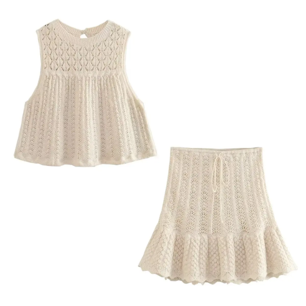 ensemble top jupe tricot blanc femme