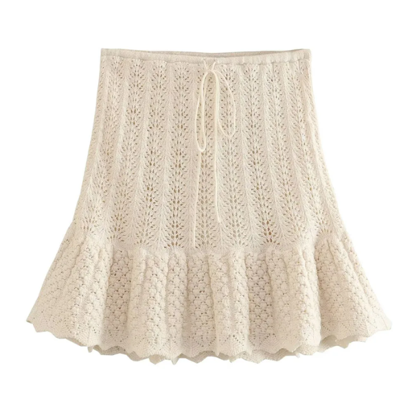 jupe courte évasée tricotée blanche femme