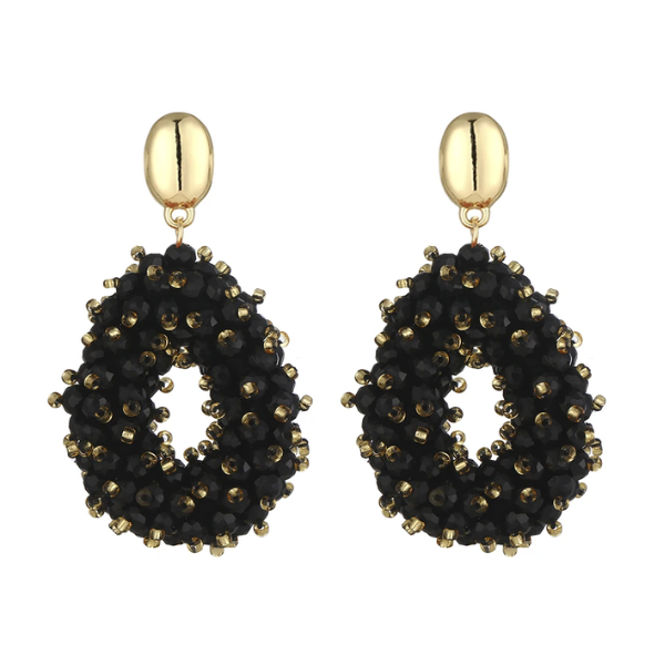boucles doreilles fantaisie perles noires