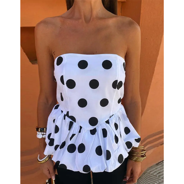 top bustier à pois noir et blanc