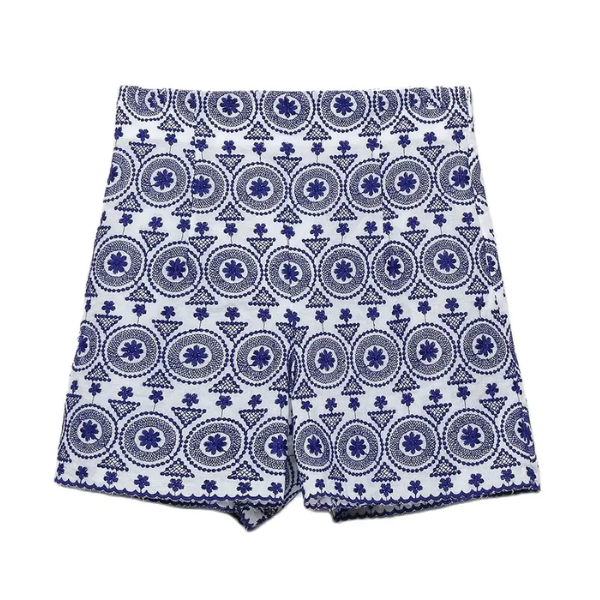 short bleu brodé femme