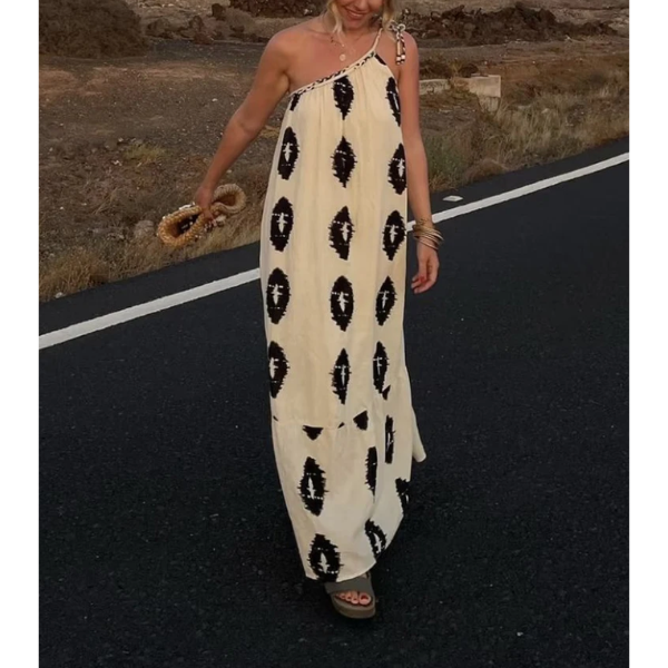 robe longue imprimée blanche vintage