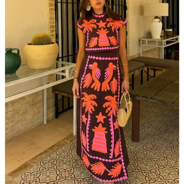 Robe longue imprimée vintage pour femme