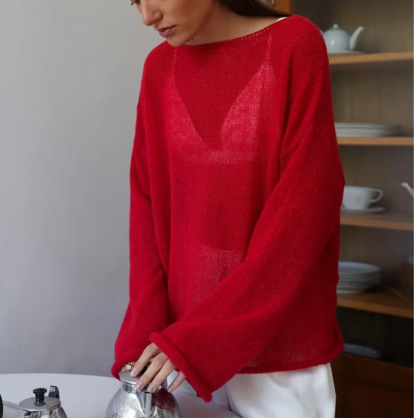 pull fin rouge femme