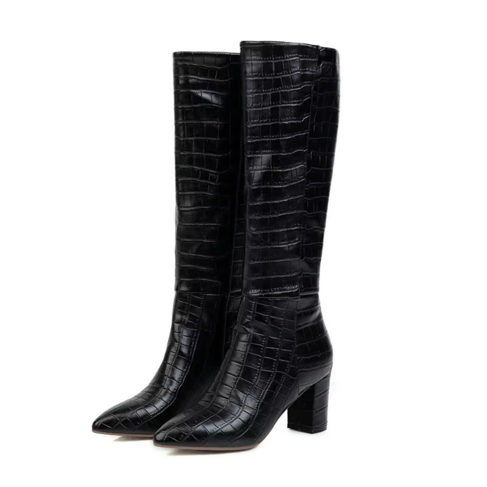 Bottes à talons croco noires