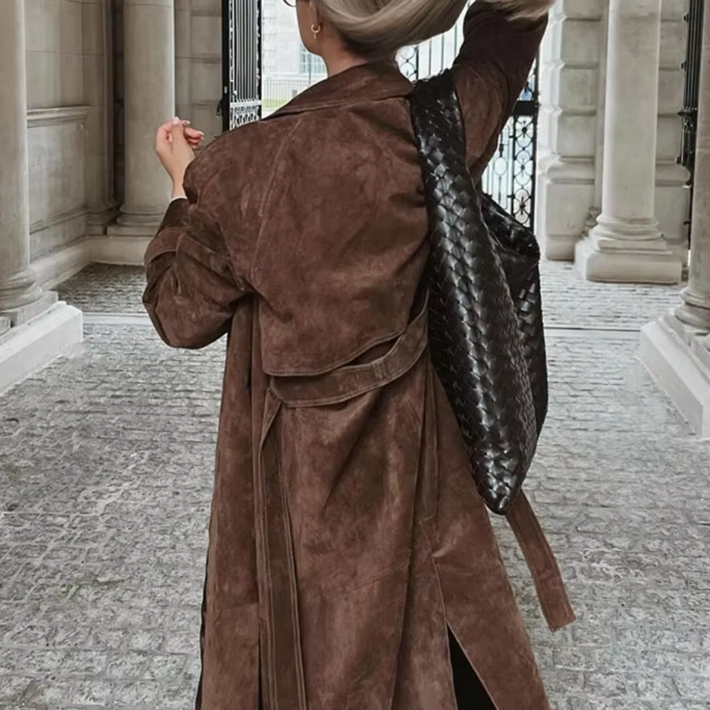 Trench Vetement En Daim Pour Femme Trench Veste Longue Marron