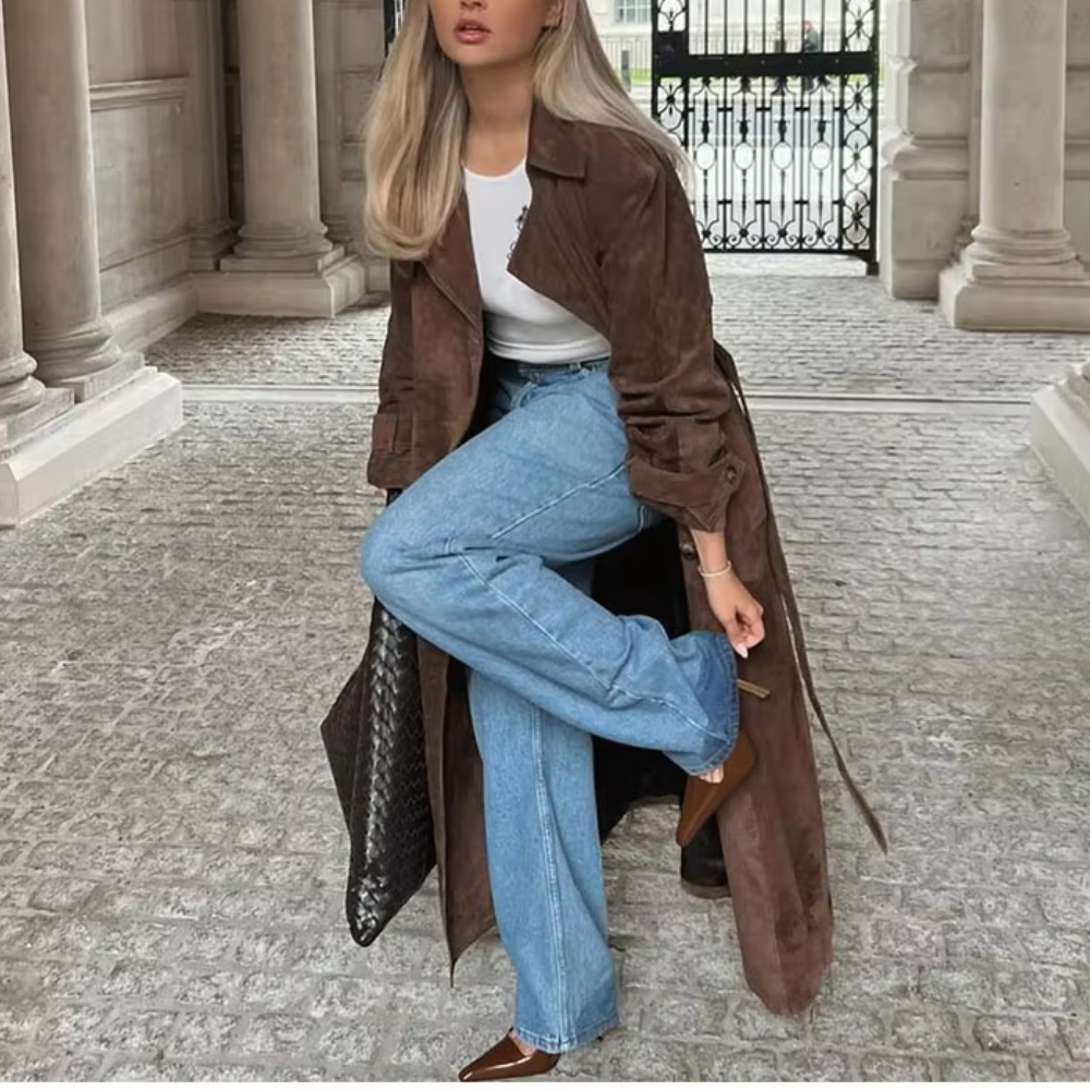 trench daim marron