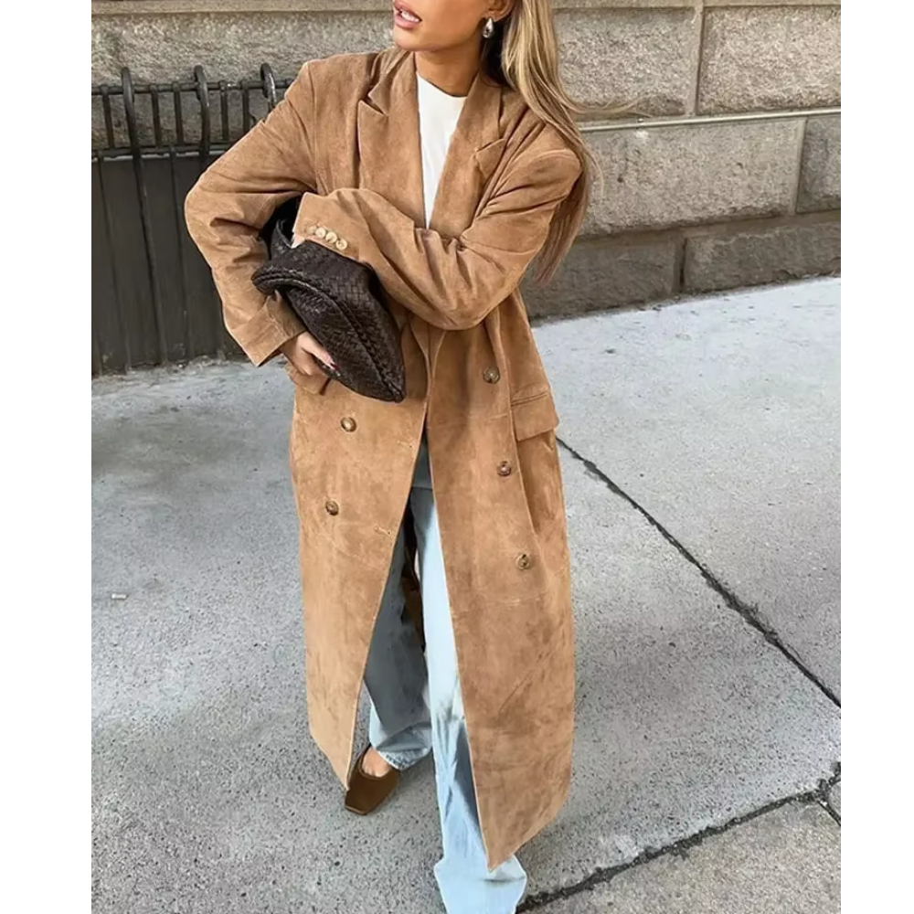 Manteau long en daim femme
