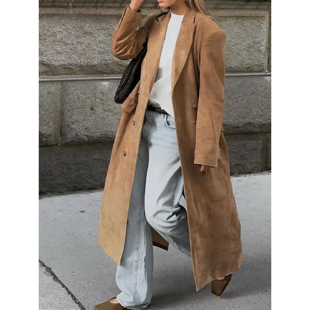 Manteau long en daim femme hiver