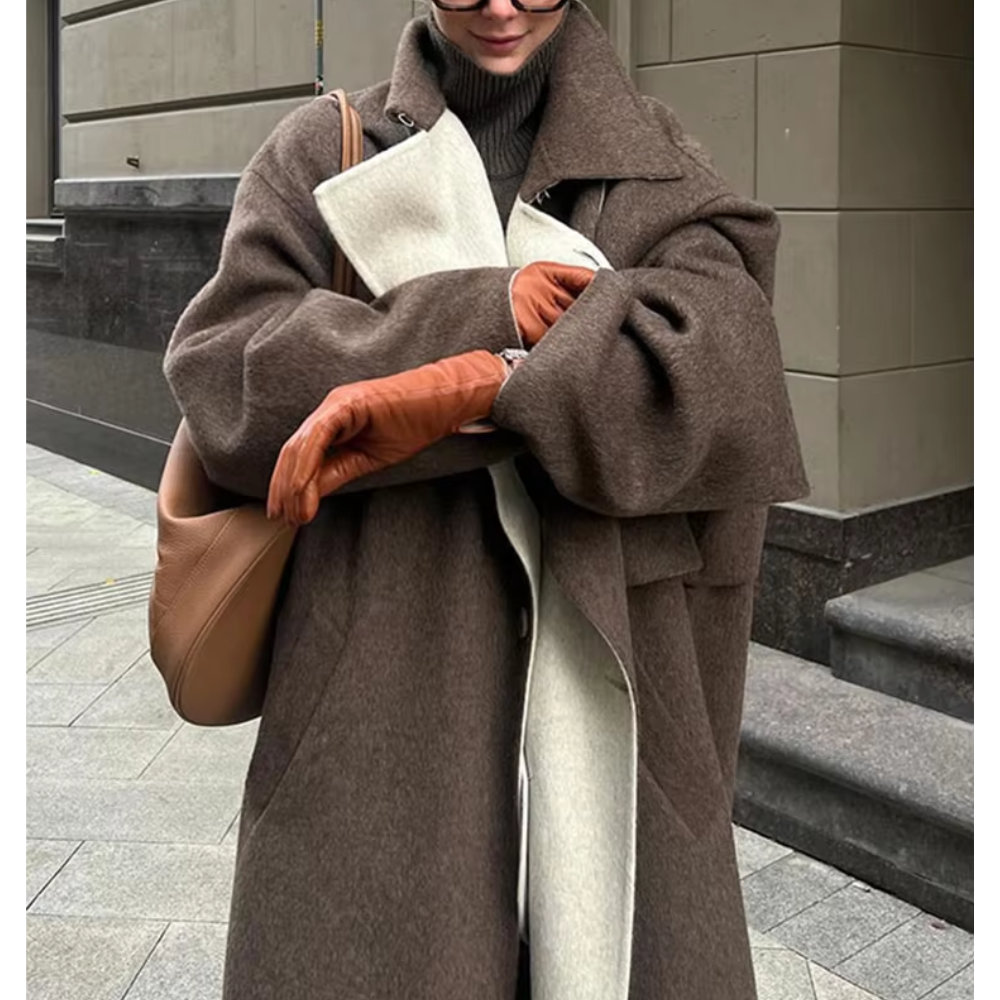 manteau long bicolore femme