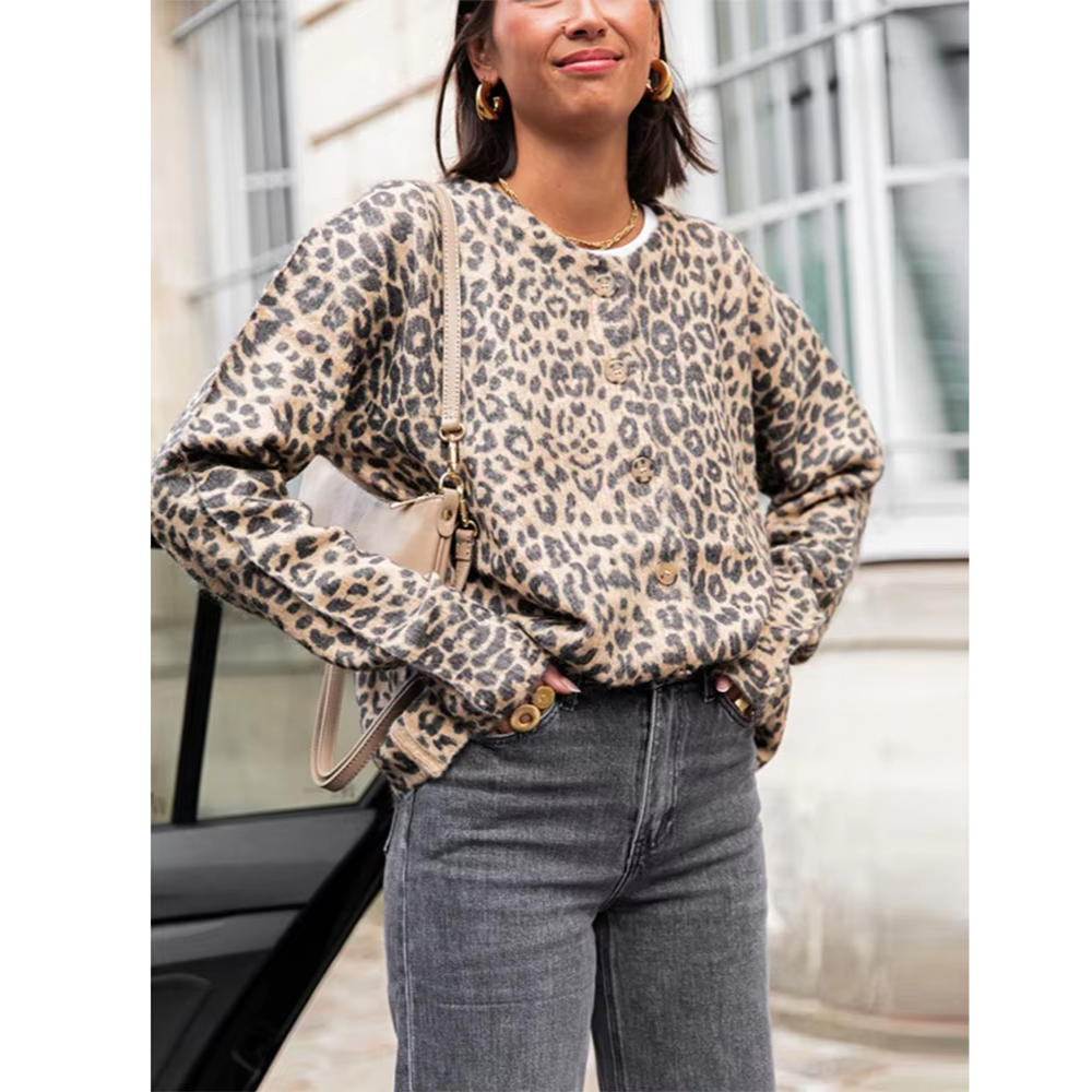 cardigan vintage imprimé léopard pour femme