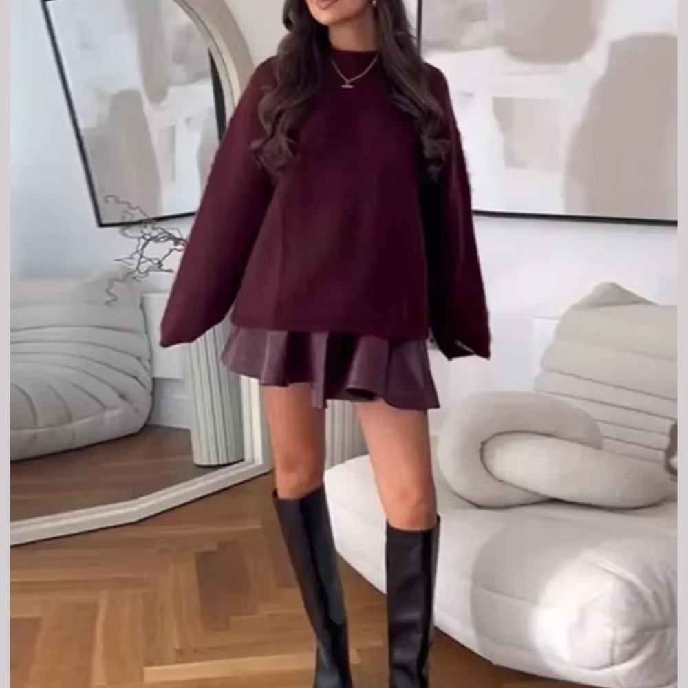pull à col rond bordeaux femme
