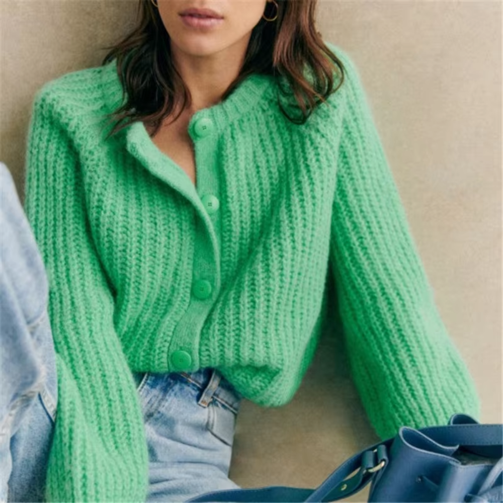 cardigan en tricot boutonné à manches longues vert