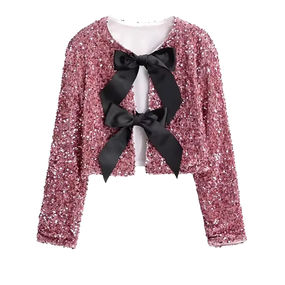 chemisier à paillettes rose noeud