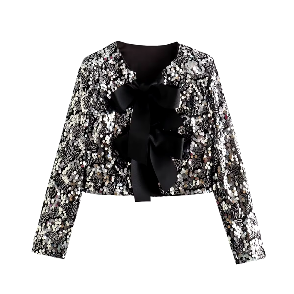 chemisier à paillettes silver noeud