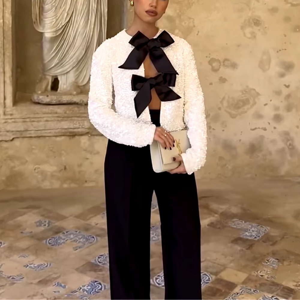 gilet à noeud paillettes