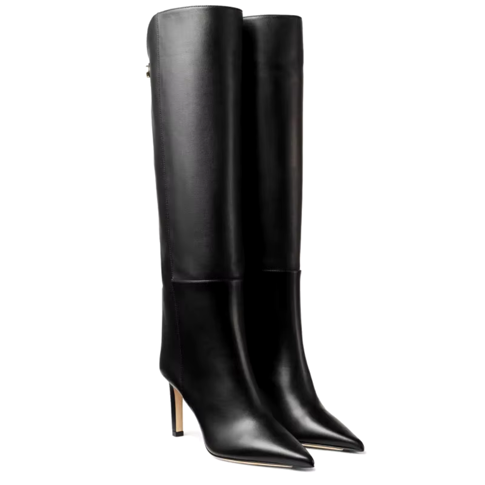 bottes en cuir noir à talons haut bout pointu