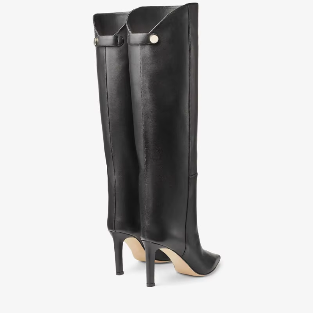 bottes en cuir noir à talons haut fin