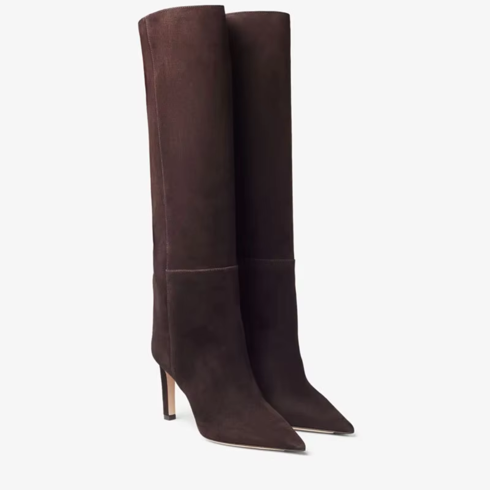 bottes en daim marron à talons haut