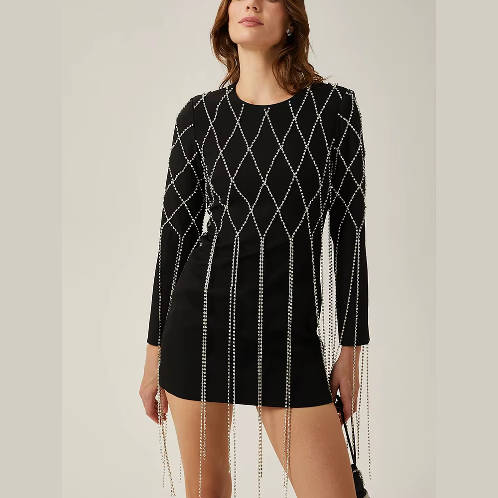 robe de soirée tendance noire à strass originale