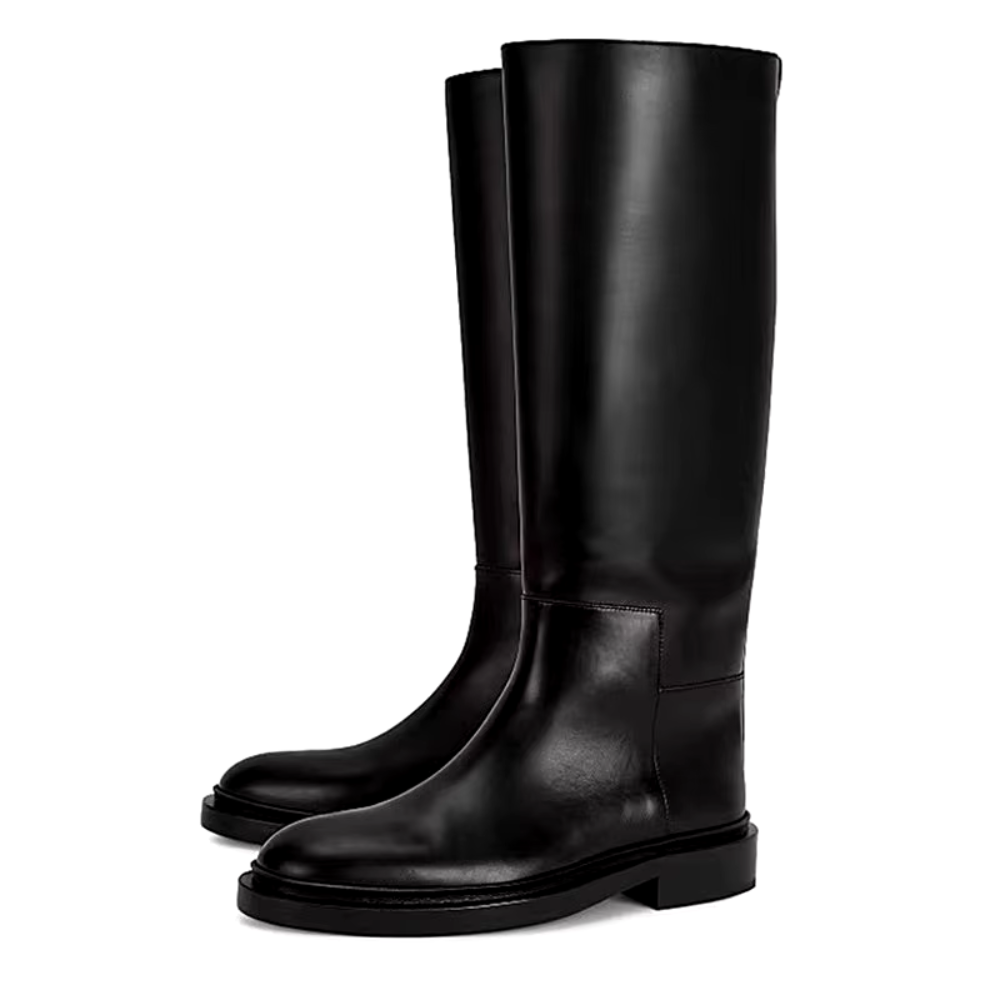 bottes en cuir noires plates