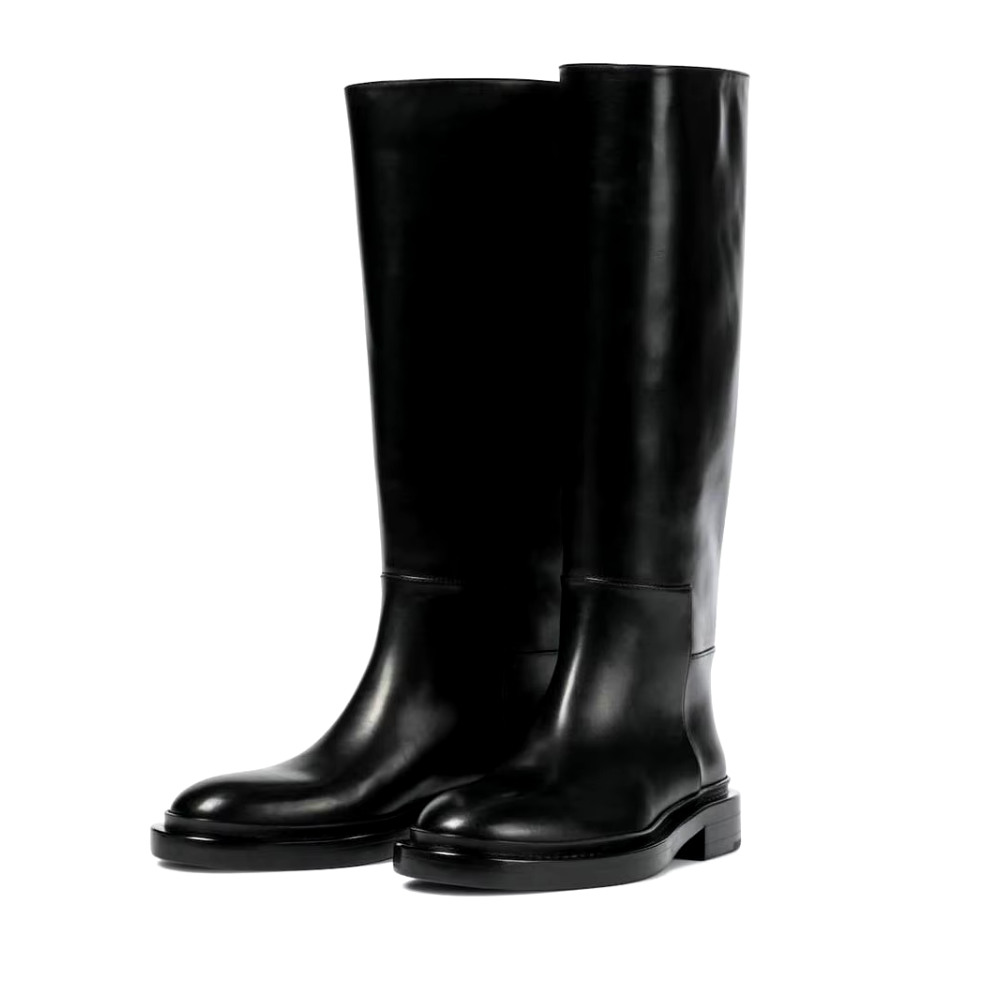 bottes noires cuir plates