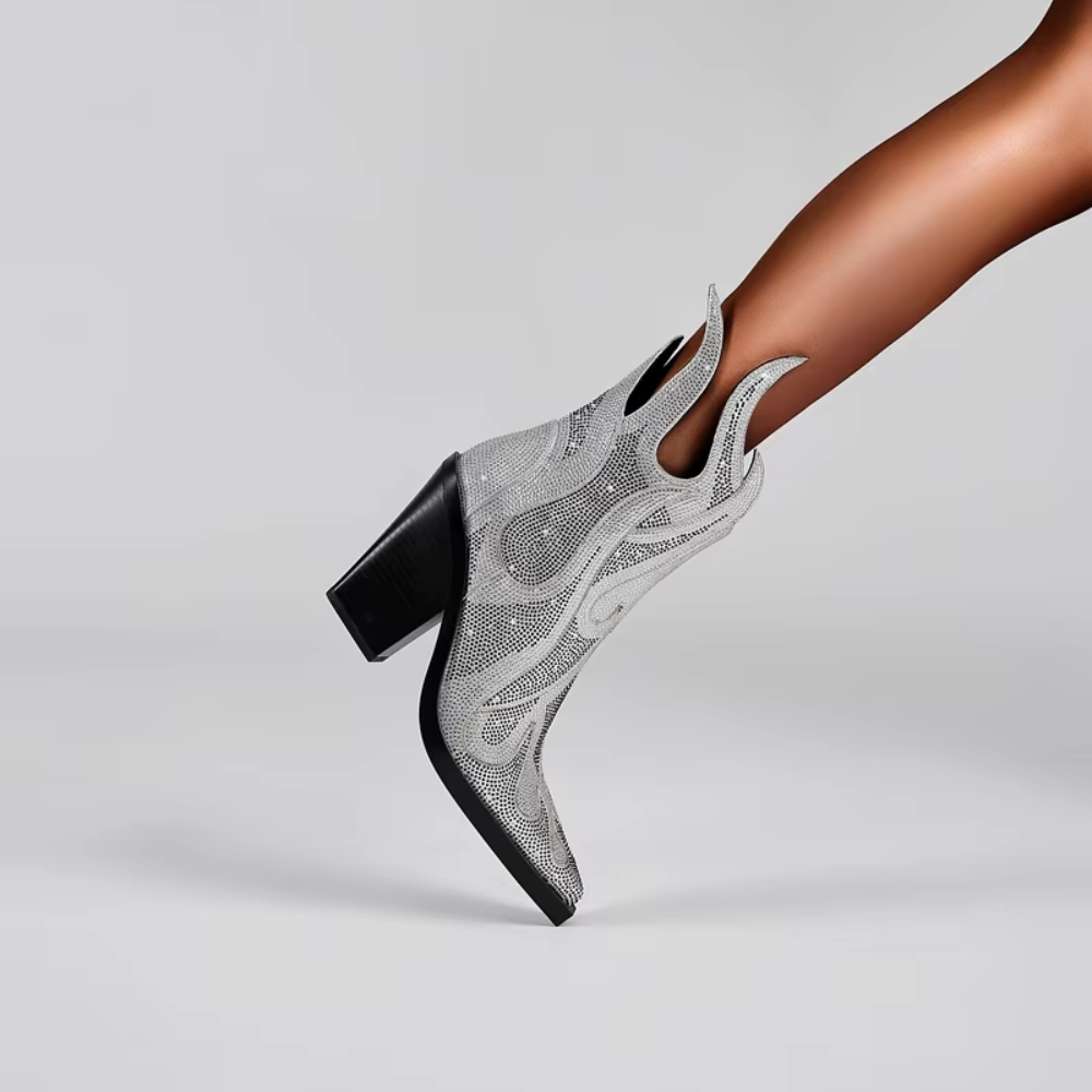 bottines argentées à talons