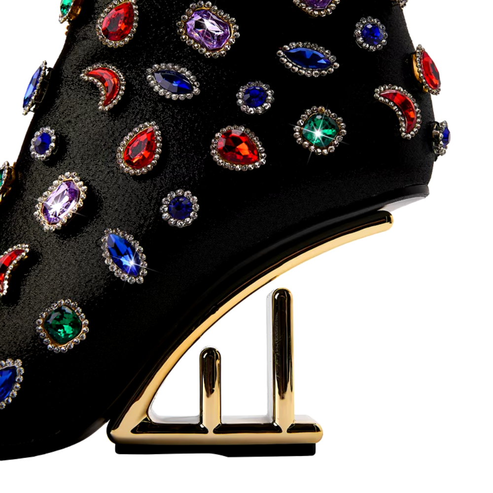 bottines noires pierres précieuses strass colorées